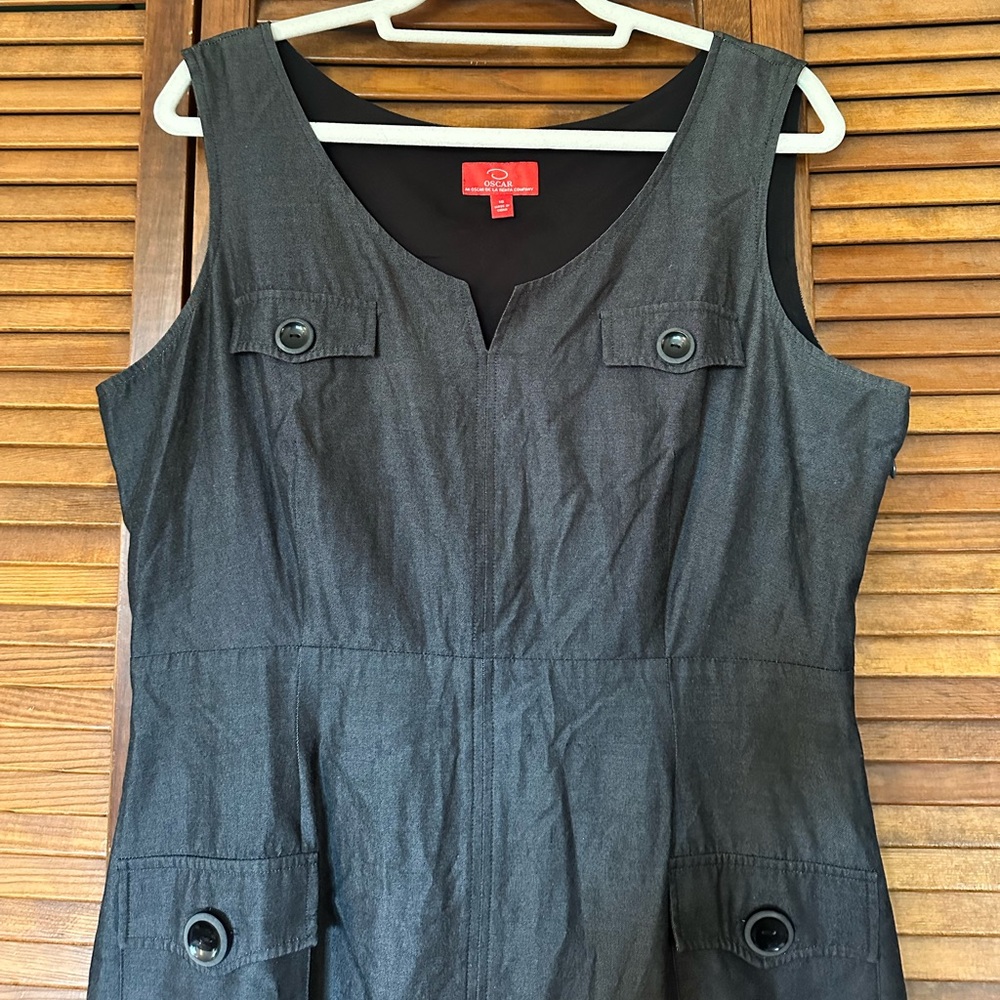 Oscar de la Renta grey and black silk mix sheath dress size large XL 16. - Picture 4 of 11